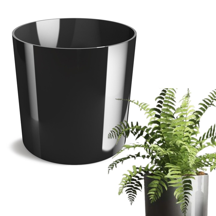 Ghiveci rotund CYLINDER DCR15 PP – Suport decorativ pentru flori, 15 cm, plastic, negru, pentru interior si exterior