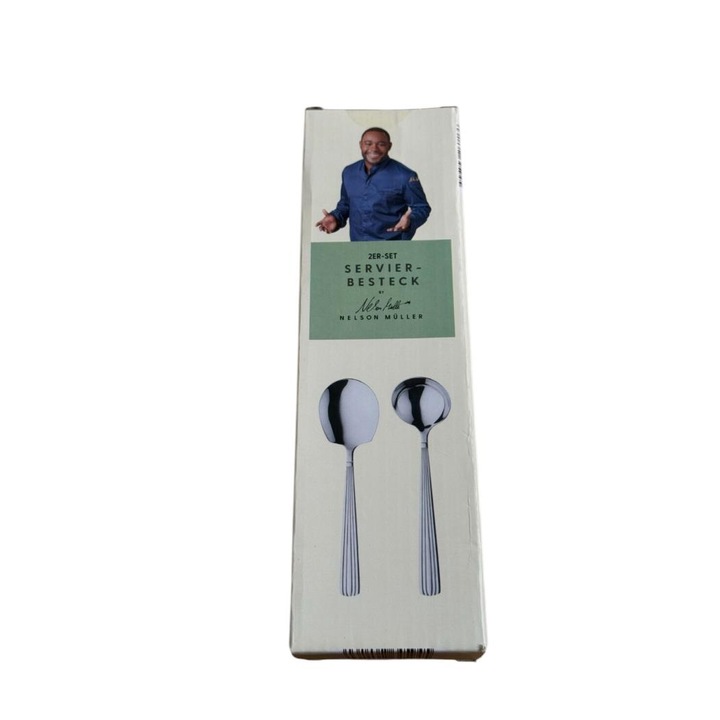 Set de 2 Linguri Nelson Muller, Lingura de Legume si Lingura de Sos, 22 cm, Argintiu