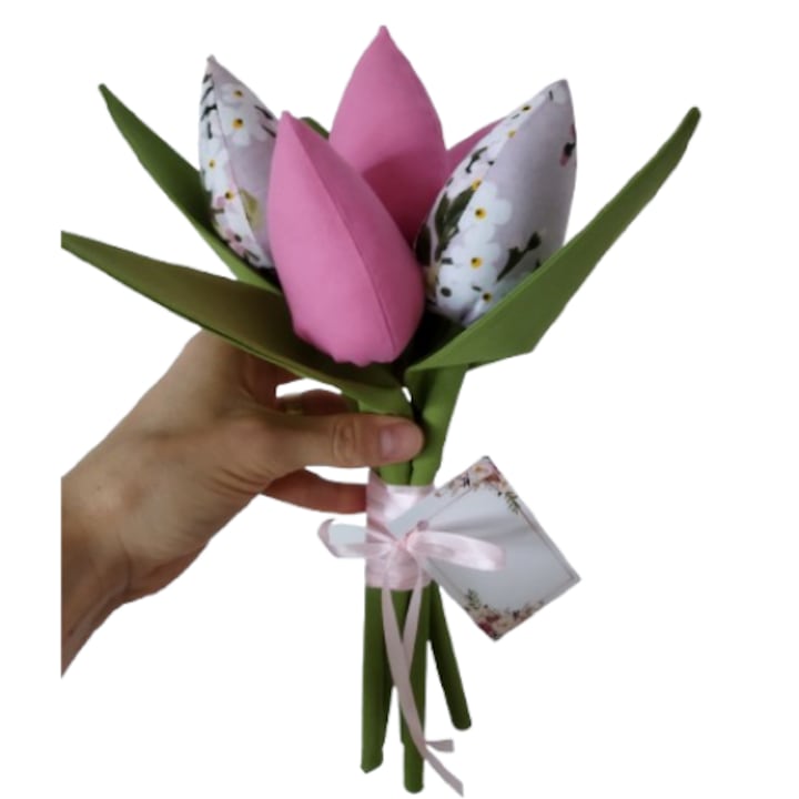 Aranjament floral set lalele textile 30cm, multicolor