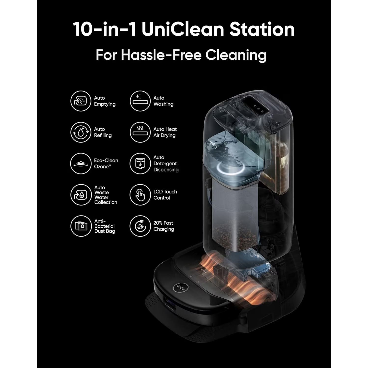 Aspirator robot eufy Robot Vacuum Omni S1 Pro, Statie All-in-One, HydroJet Robot, Aspirator si Mop, 8000 Pa, Negru