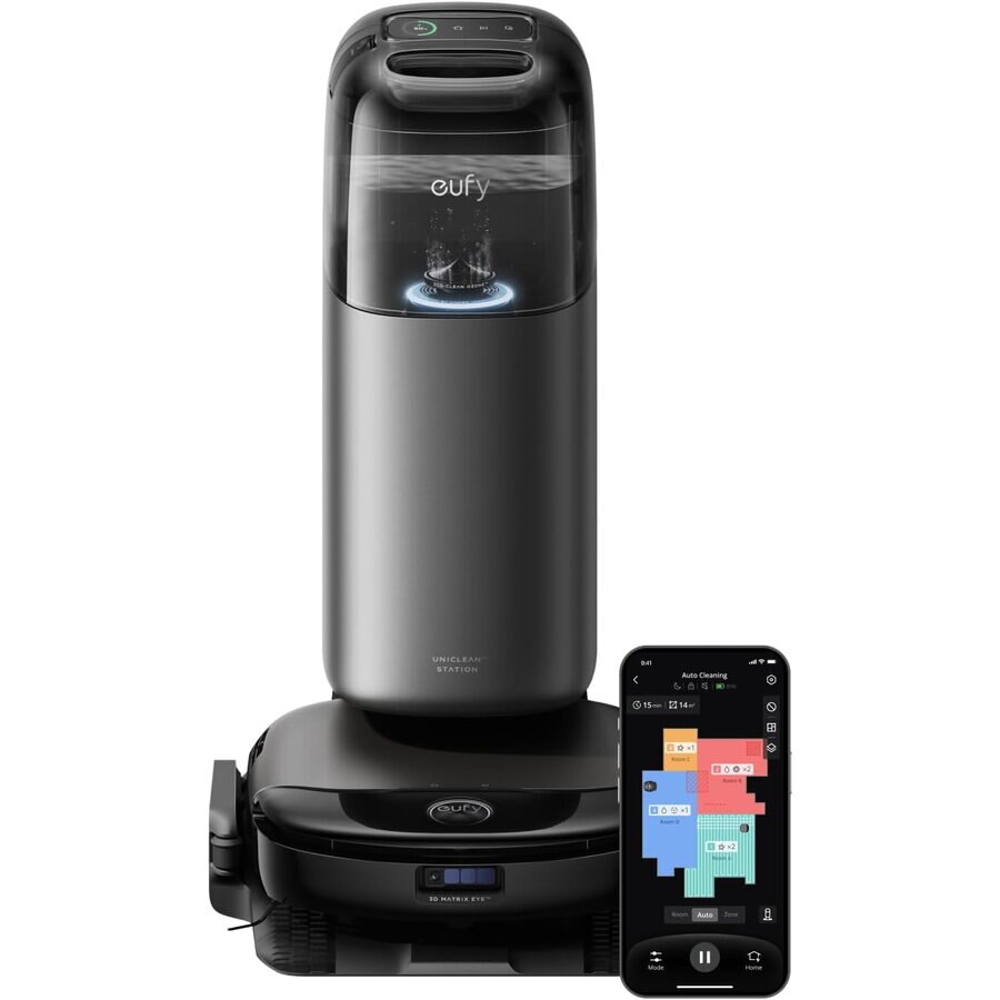Aspirator robot eufy Robot Vacuum Omni S1 Pro, Statie All-in-One, HydroJet Robot, Aspirator si Mop, 8000 Pa, Negru