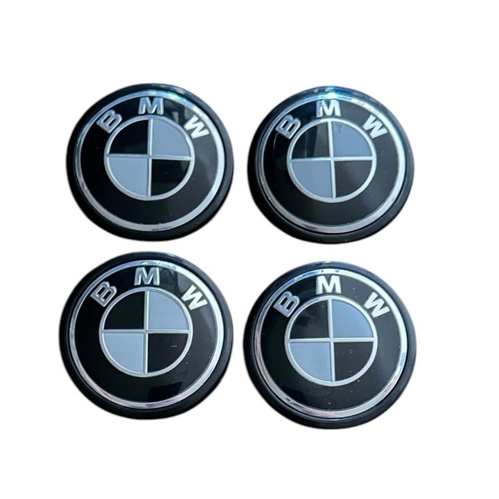 Set 4 capace roti 65mm exterior, 58mm interior BMW alb negru compatibil/inlocuitor janta aliaj