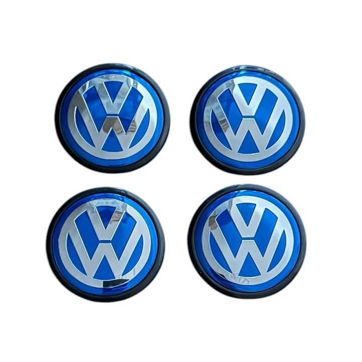 Set 4 capace roti 61mm exterior, 56mm interior VW albastru compatibil/inlocuitor janta aliaj