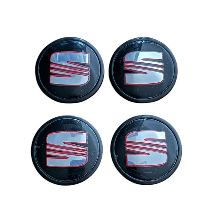 Set 4 capace roti 61mm exterior, 56mm interior Seat negru rosu compatibil/inlocuitor janta aliaj