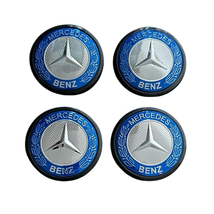 Set 4 capace roti 65mm exterior, 58mm interior Mercedes albastru compatibil/inlocuitor janta aliaj
