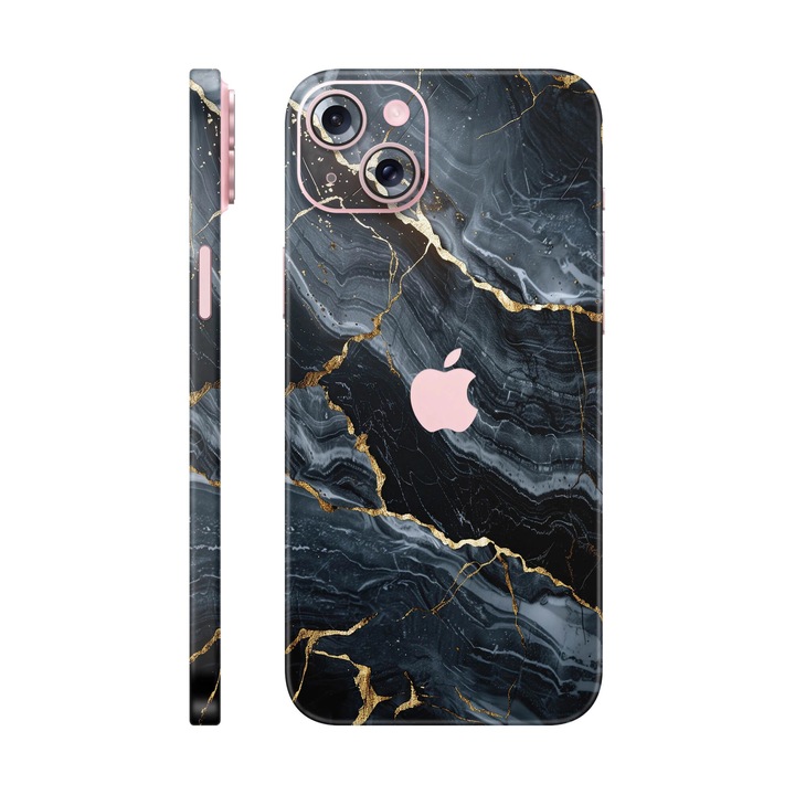 iPhone 15 Plus Screen Protector, Signature Collection, задна кожа със съединени страни, позлатена бездна