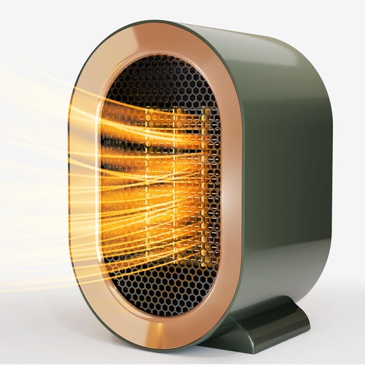 Aeroterma Ceramica Electrica Timebox, Incalzitor Portabil 1200W, Incalzire Rapida, 2 Trepte Reglabile, Functionare Silentioasa, Protectie Oprire Automata, Eficienta Energetica, Design Compact Modern Pentru Birou, Spatii Mici, Verde