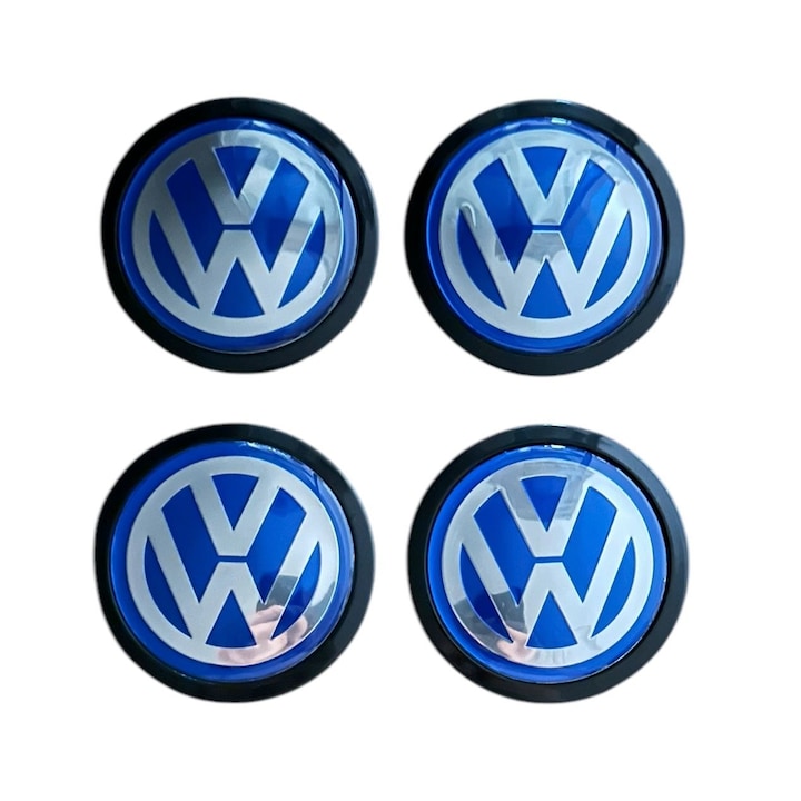 Set 4 capace roti 69mm exterior, 56mm interior VW albastre compatibil/inlocuitor janta aliaj