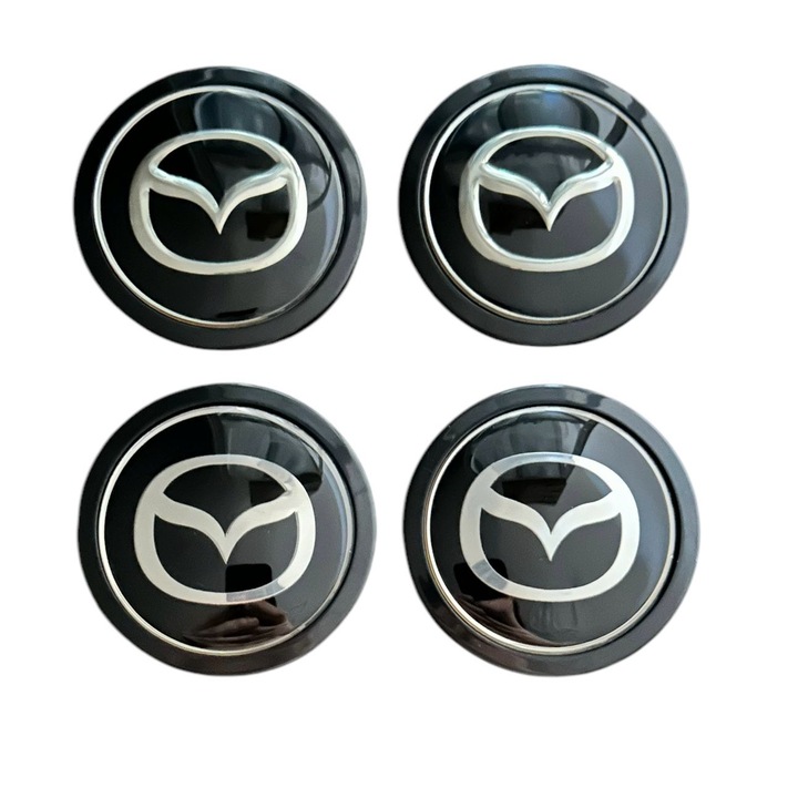 Set 4 capace roti 69mm exterior, 56mm interior Mazda negre compatibil/inlocuitor janta aliaj
