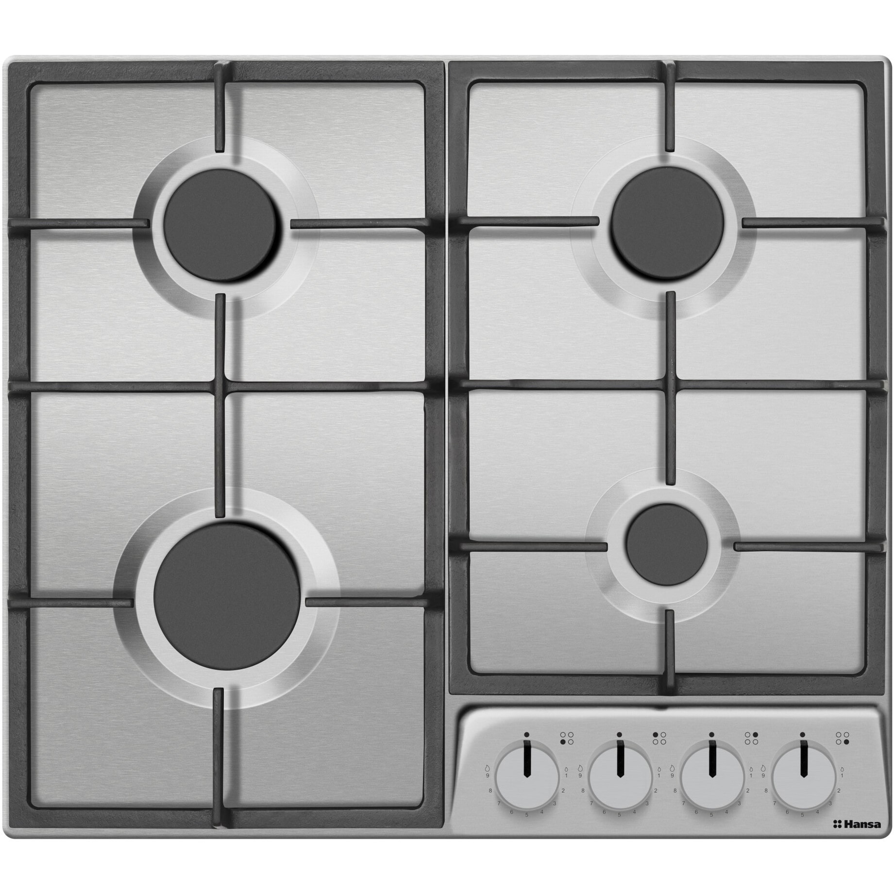 Plita incorporabila Hansa BHGI630542, Gaz, 4 arzatoare, Aprindere electrica, Gratare de fonta, Gaz pe metal, 60 cm, Inox