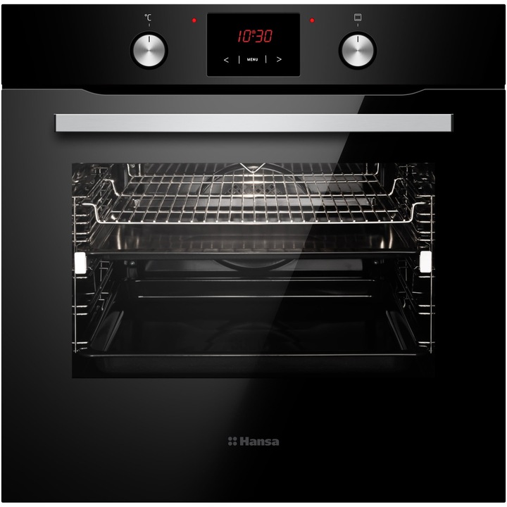Cuptor incorporabil Hansa Fine Design BOESS694001, 77 l, Autocuratare Steam Clean, 11 functii, Touch buttons + knobs, Clasa A, Negru
