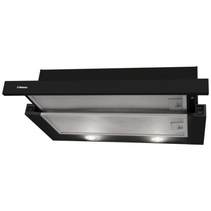 Телескопичен абсорбатор за вграждане Hansa OTP6243BH, 60 см, 270 м3/ч, 2 алуминиеви филтъра, 3 нива на мощност, LED осветление, Черен