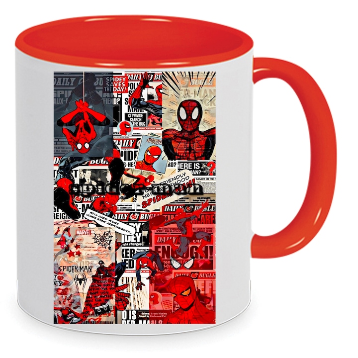Cana ceramica Spider-Man, 330ml, alb si rosu