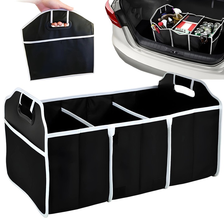 Összecsukható autó csomagtartó rendszerező, 3 rekeszes, strapabíró