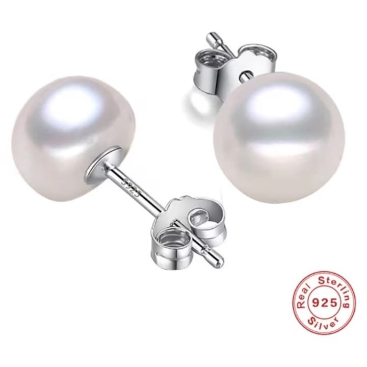 Сребърни обеци с естествени перли, 100% сребро 925, хипоалергенни, сребрист/бял, 12 mm