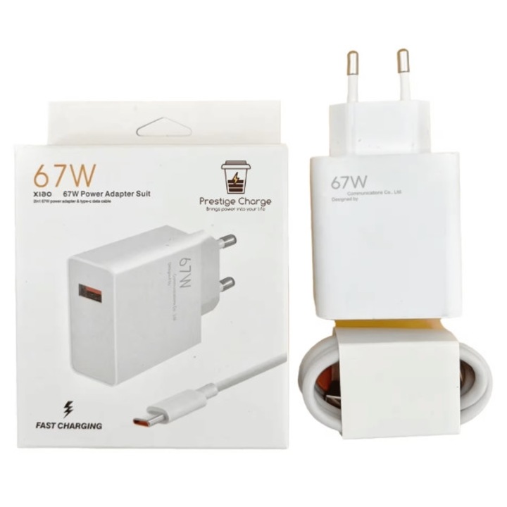 Set Incarcator 67W cu Cablu Type-C 6A, Compatibil cu Dispozitive Xiaomi si Redmi, Compact si Portabil
