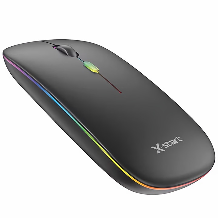 Mouse X-START YPX043, Conexiune 2.4G, USB, 1000 DPI, Lumina RGB, Ergonomic, Negru