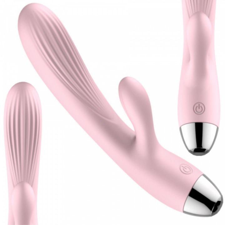 Vibrator Boss Series, Rabbit, incalzire, 10 moduri pulsare, 20cm, USB