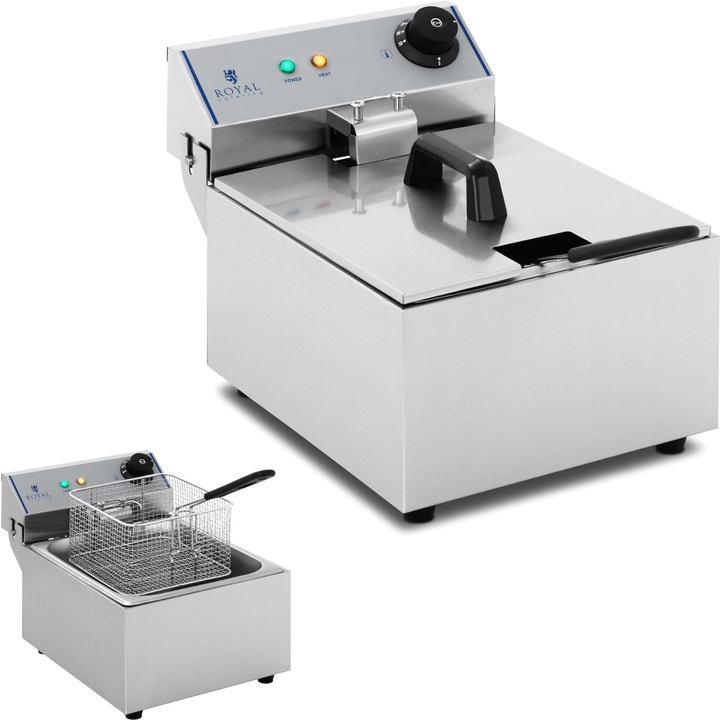 Friteuza electrica Royal Catering RCEF-10EY-ECO, 10L, 3200W, inox, set cu cos si instructiuni