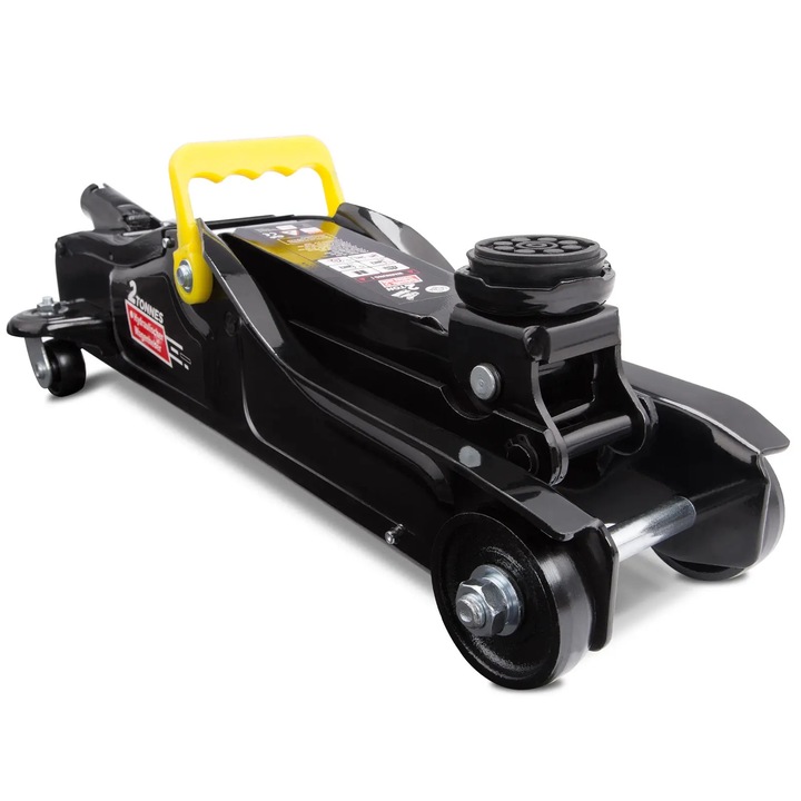 Хидравличен автомобилен крик черен, Deuba, макс. 2 тона, въртящи се на 360° колела, работна височина 85 - 330 мм, метал, TUV Sud GS тестван, транспортна кутия, черен