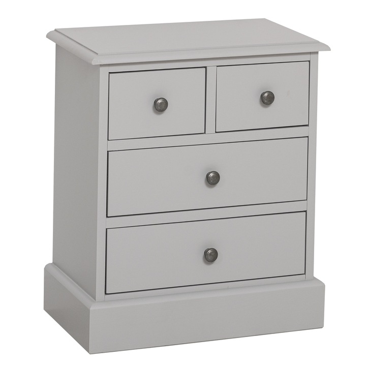 Noptiera cu 4 sertare, culoare gri P010, vopsit, 100% lemn masiv, 59x51x30 cm