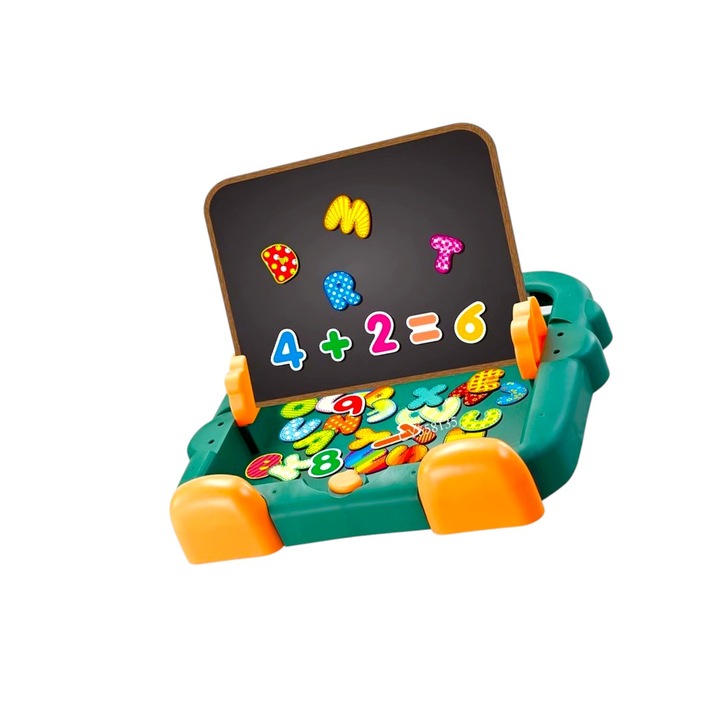 Tabla magnetica 2 in 1 pentru copii, jucarie educationala multifunctionala cu litere, numere si puzzle creativ, Tabla de desen reutilizabila cu autocolante magnetice, ideala pentru dezvoltarea abilitatilor cognitive si motorii ale copiilor