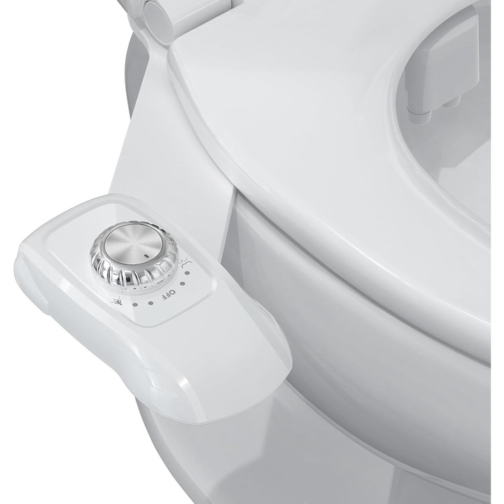 Прибиращо се биде за тоалетна със самопочистване, двойна дюза, Pressure Control, за лична хигиена, с измиване, сребрист/бял