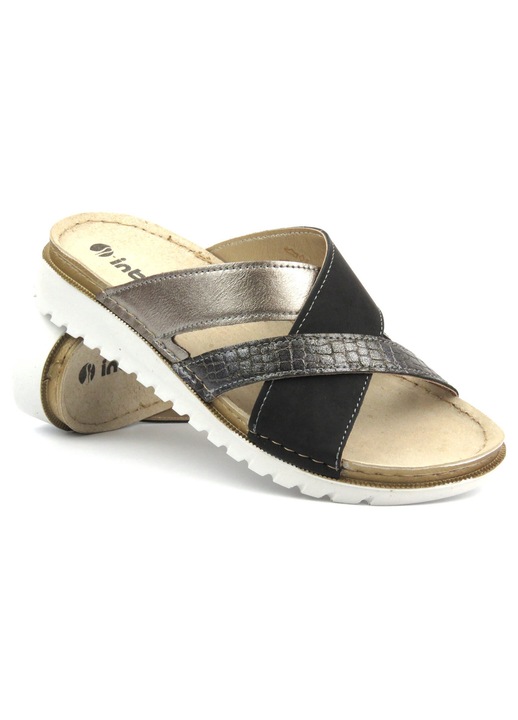 Inblu CN-40 női papucs, eco-bőr, természetes bőr talpbetét, fekete/bronz, 37 EU