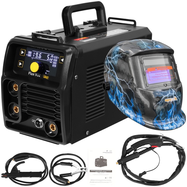 Aparat de sudura ProWELD Flux 932, tip invertor, functii MIG MMA LIFT-TIG, amperaj 120A, masca cristale lichide model Fulger