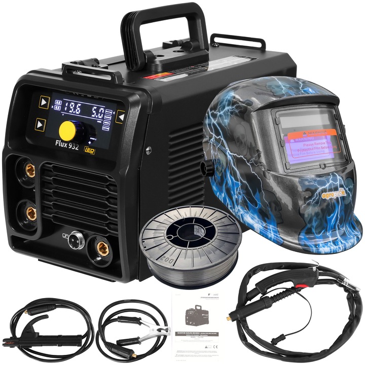 Aparat de sudura ProWELD Flux 932, tip invertor, functii MIG MMA LIFT-TIG, amperaj 120A, sarma sudare E71-11 1KG/D100, masca cristale lichide model Fulger