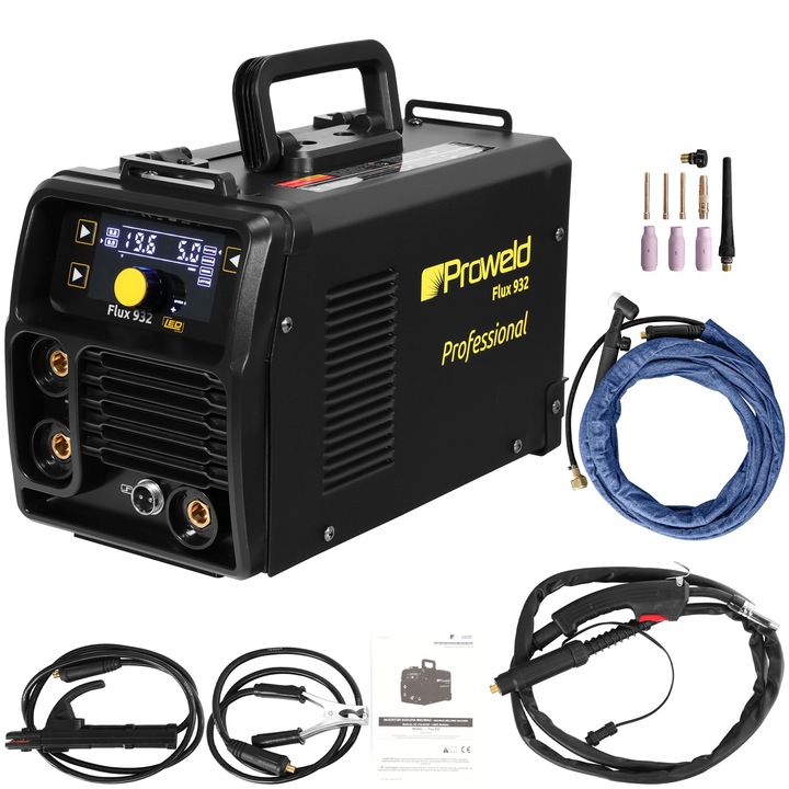 Aparat de sudura ProWELD Flux 932, tip invertor, functii MIG MMA LIFT-TIG, amperaj 120A, Kit TIG