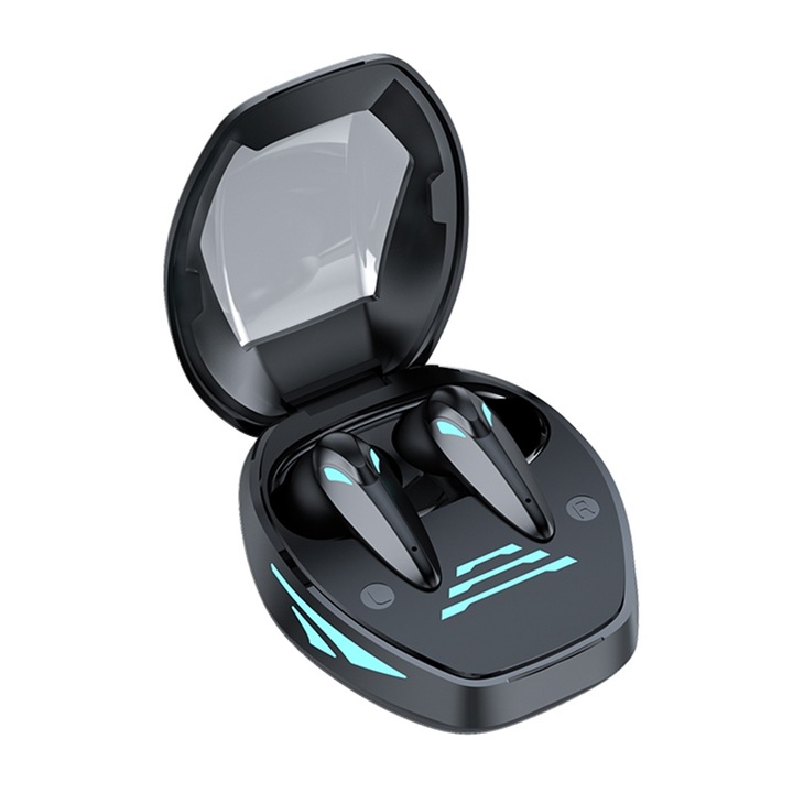 Casti Gaming Bluetooth Reducere Zgomot Nivel HiFi TG09 (Negre), Bluetooth 5.3, Autonomie 5h, Touch Control, Lumini LED