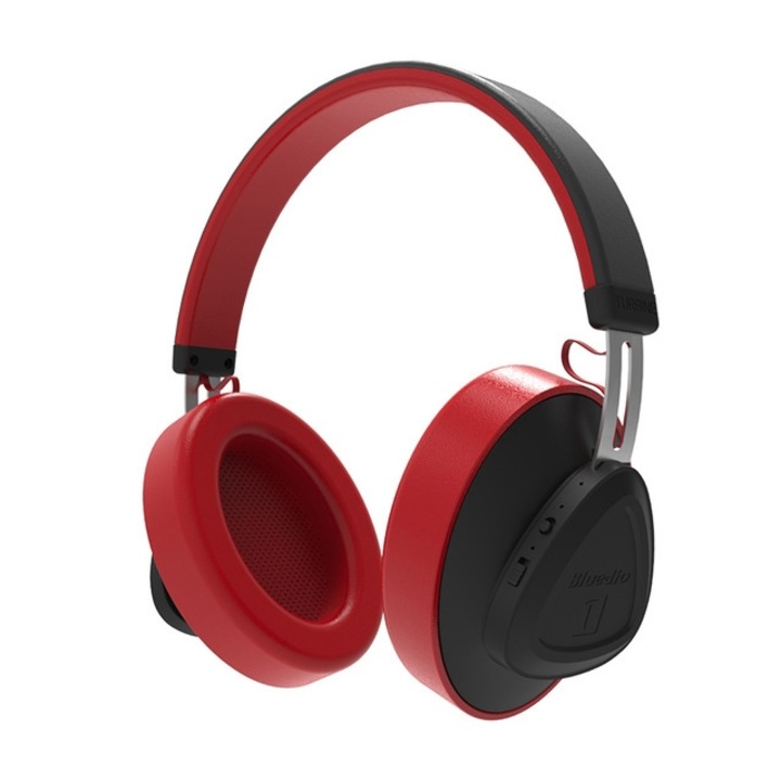 Casti Bluetooth Bluedio TMS Tip Banda, Bluetooth 5.0, Autonomie 25h, Conectare Cloud la APP (Rosu)