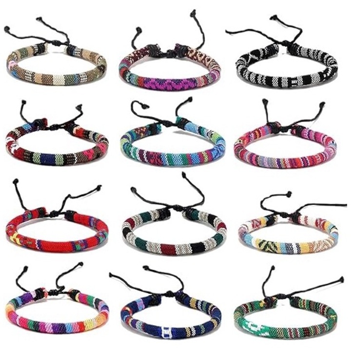 Set de 12 bratari de prietenie tesute boeme, realizate manual