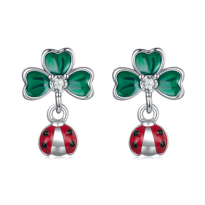 Cercei argint trifoi cu 4 foi si gargarita, BeSpecial, EZT0638