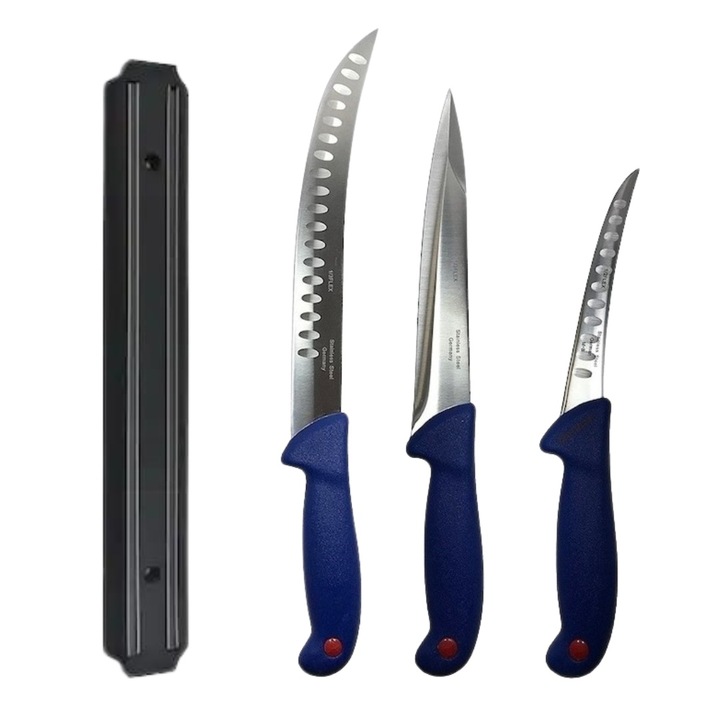 Set profesional de macelarie, filetat transat, injunghiat, dezosat, 3 cutite, suport magnetic, Dactylion®