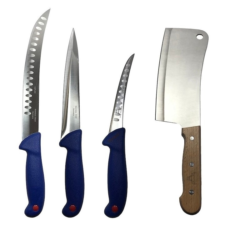 Set profesional de macelarie, dezosat, injunghiat, transat, filetat, 3 cutite, satar, Dactylion®