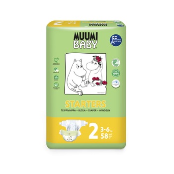 Scutece finlandeze eco Muumi Baby 2, 3-6 kg, 58 bucati Scutece finlandeze eco Muumi Baby 2, 3-6 kg, 58 bucati