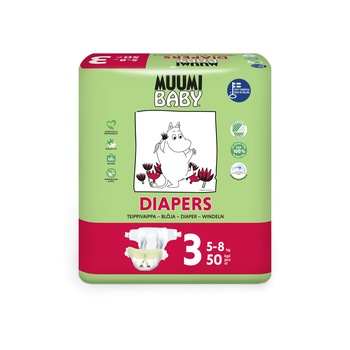 Scutece finlandeze eco Muumi Baby 3, 5-8 kg, 50 bucati Scutece finlandeze eco Muumi Baby 3, 5-8 kg, 50 bucati