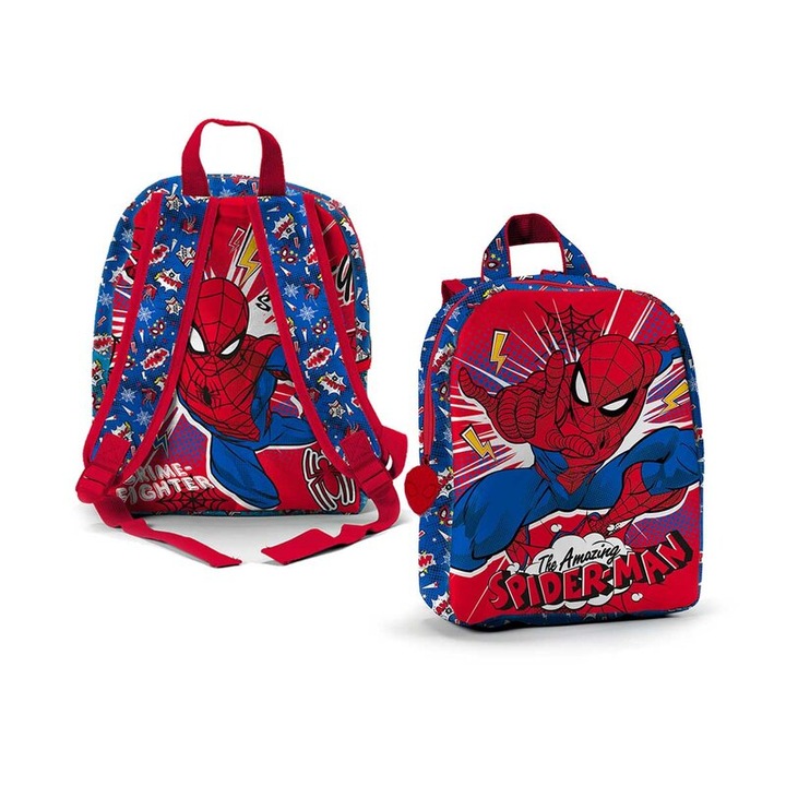 Ghiozdan copii Spider-Man, Siva, rosu, 22x9x27cm, cu bretele ajustabile