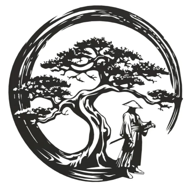 Szamuráj fali dekoráció bonsai alatt