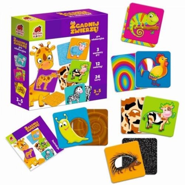 Oktatójáték, Roter Kafer, 12 db állatkártya, 12 db szőrmés kártya készlet, többszínű