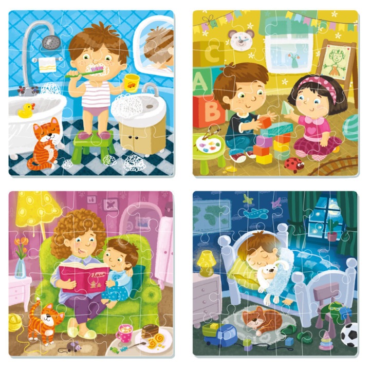 Set 4 puzzle, 12-24 piese, 22x22cm, multicolor, pentru copii 3+