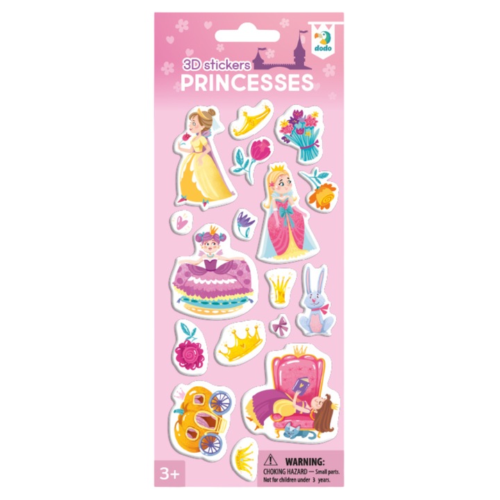 3D matricaszett gyerekeknek, maksik, hercegnők, 17 matrica, többszínű, 25x10x0,2cm