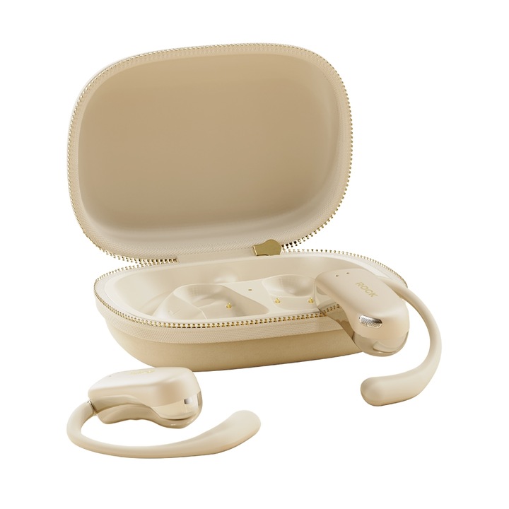 Casti Bluetooth Tip Earhook ROCK X900 OWS, Bluetooth 5.2, Reducere Zgomot Ambiental, Touch Senzitiv, Autonomie 9h, Bej