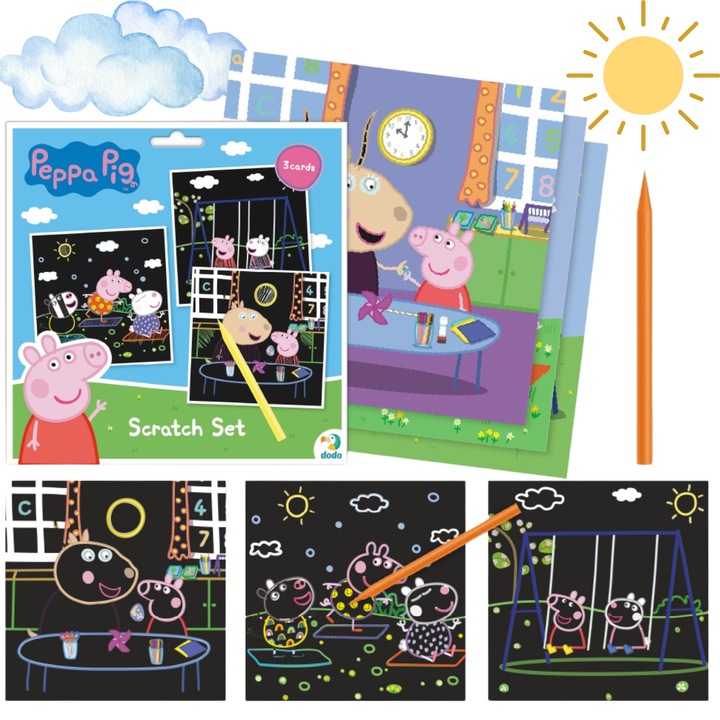 Set pentru desen, Dodo, 3 carti pentru razuit, 23x23x0,55 cm, Multicolor