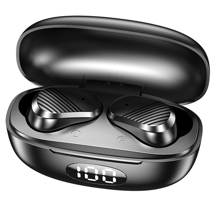 Casti Wireless In-Ear Gaming TWS, Display Digital LED, Touch Control, Reducere zgomot, Bluetooth 5.2, Autonomie 48h, Negru