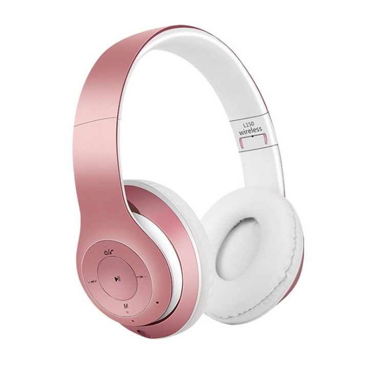 Casti Wireless Over-Ear L150 Bluetooth V5.0 (Rose Gold), Bluetooth 10m, Autonomie 10h, Microfon, Negru