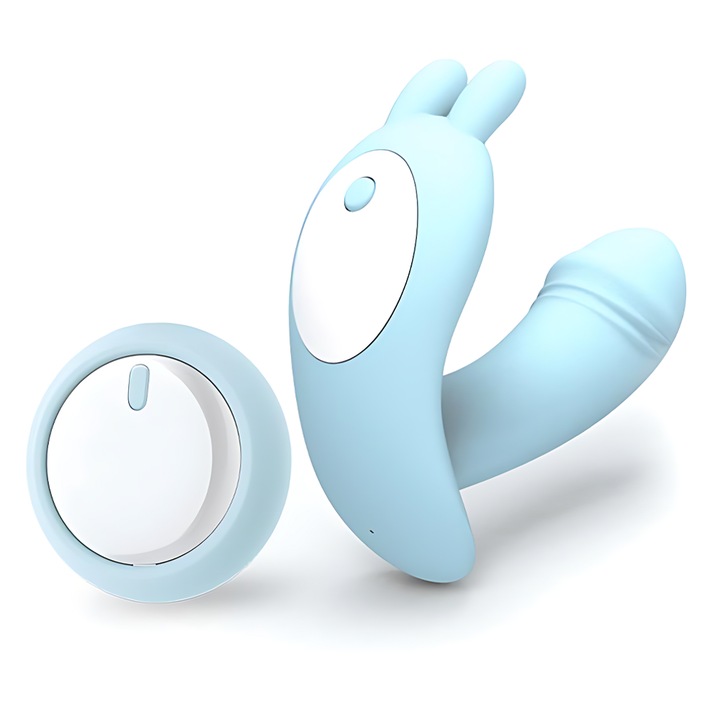 Двоен вибратор Rabbit Teno, множество точки за стимулация, регулируеми режими на вибрация, водоустойчив, G-точка, издръжлив, лесен за използване, преносим силикон, светлосин