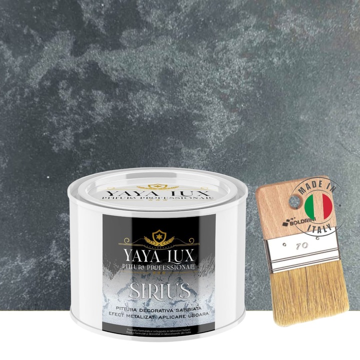 Set Vopsea Decorativa de Lux Sirius, Negru, Finisaj Mat cu Perle de Sticla, 0, 5 Litri si Pensula 70 mm, YaYa Color